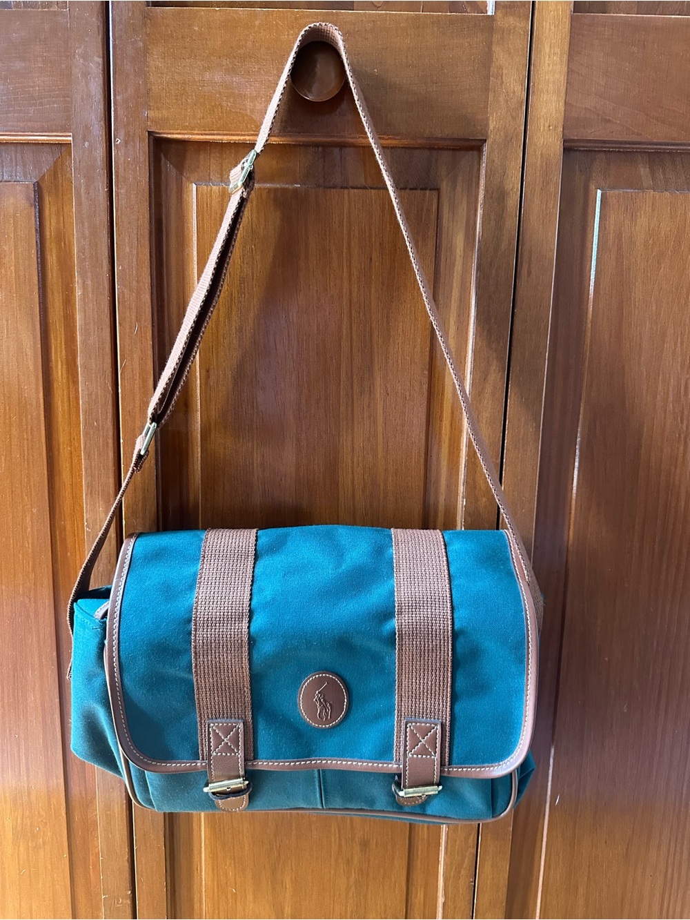 VTG Polo by Ralph Lauren Teal Canvas Messenger with Brown Trim and Strap